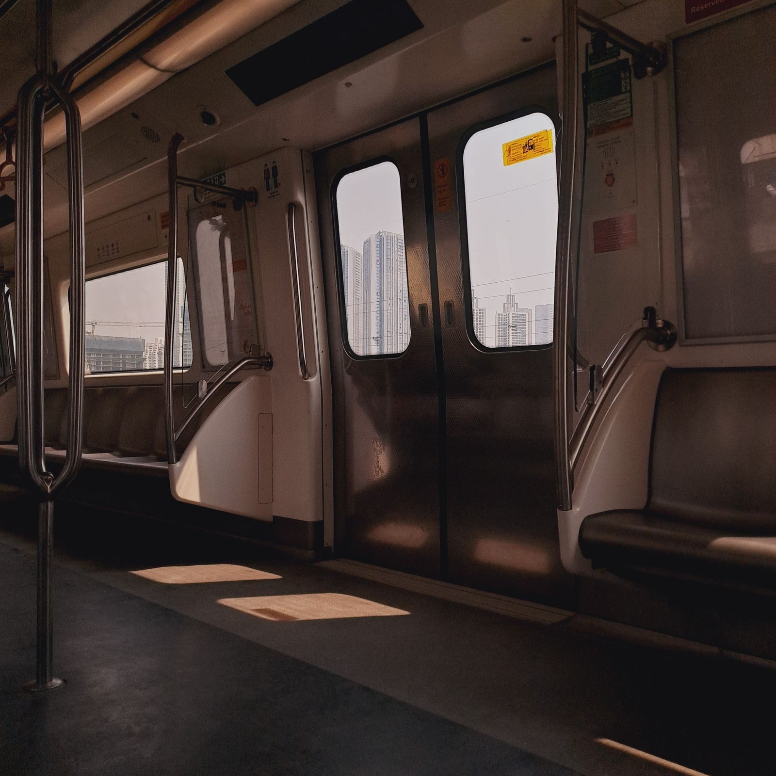 Inside a quiet Delhi Metro carriage